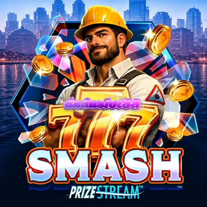 Tampilan visual mesin slot 777 Smash dengan tema konstruksi industrial